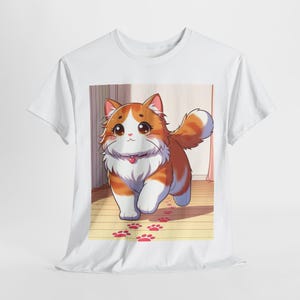 Maglietta con gatto dei cartoni animati, carina e coccolosa, maglietta con gatto kawaii, bianca o naturale, regalo per gli amanti dei gatti, maglietta unisex in morbido cotone.