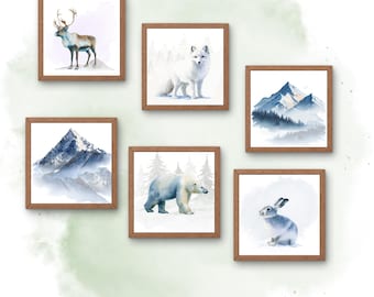 "Aquarell ""Aquarell"" Bilder Set, verschneite Berge Kunst (digitaler Download)"