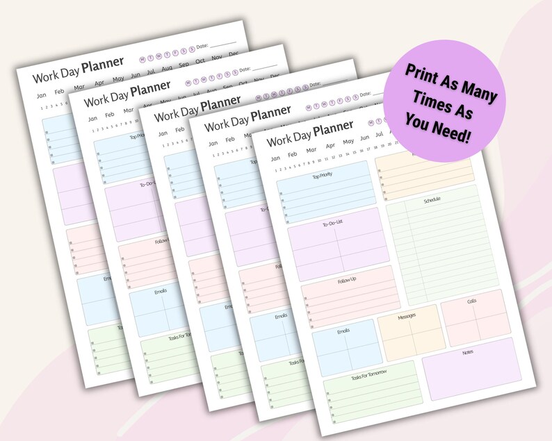 Printable Work Day Planner, Daily Schedule Organizer (A4/US Letter) - Etsy