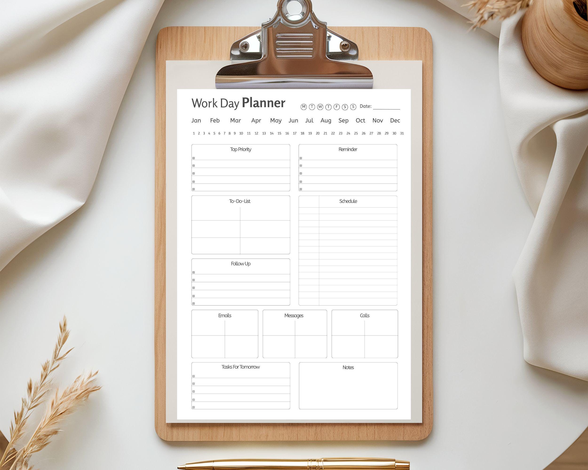 Printable Work Day Planner, Daily Schedule Organizer (A4/US Letter) - Etsy