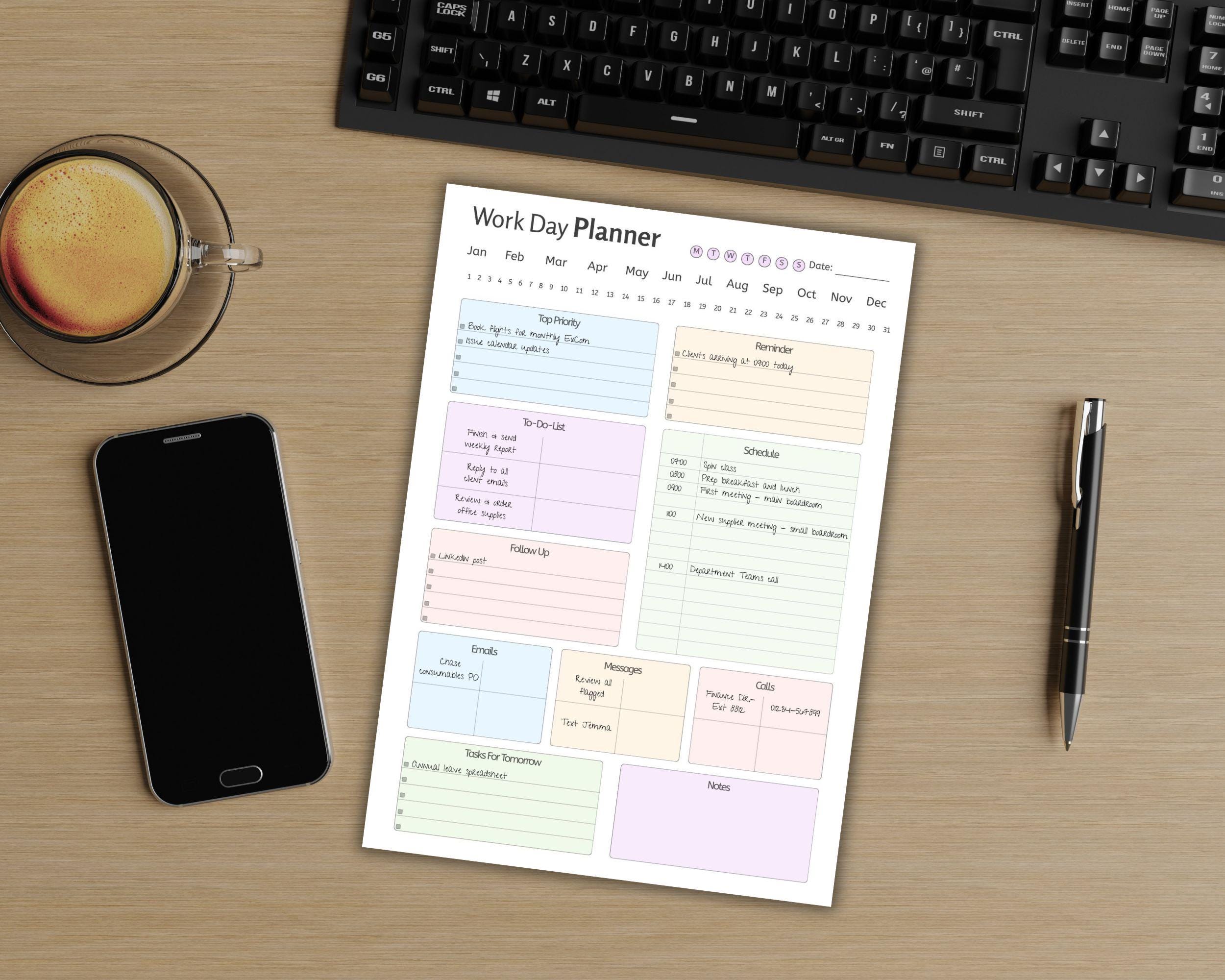 Printable Work Day Planner, Daily Schedule Organizer (A4/US Letter) - Etsy