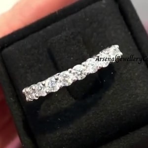 3MM Half Eternity U Prong Set Wedding Band, Amazing Round Brilliant Cut Moissanite Band, Matching Band For Engagement Ring Gift For Mother