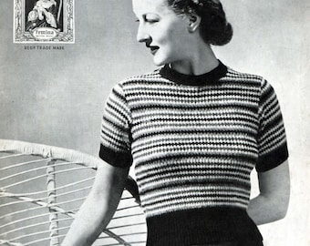 1940s Slip Stitch Ladies Jersey 34" Bust Bairnswear 445 Femina Vintage Knitting Pattern Download