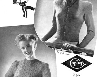 1940s Leaf Lace Twin Set Knitting Pattern, 34 Bust (PDF Download)