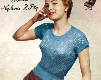 Light and Lacy 1950s Ladies Jumper Blouse 34 to 36 Bust Robin 453 Vintage Knitting Pattern Download