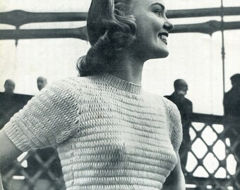 Ladies Round Neck 1950s Odd Pin Jumper 2 Sizes 34" and 36" Bust Jaeger 3211 Vintage Knitting Pattern