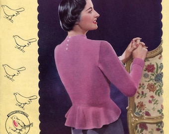 Gorgeous 1950s Peplum Jumper Sleek and Stylish 36 to 38 Bust Robin 325 Ladies Vintage Knitting Pattern Download