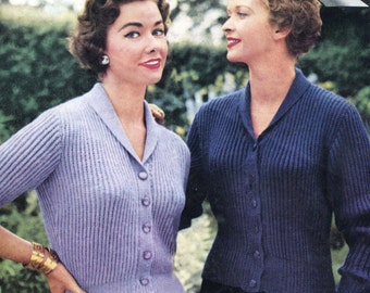 Fishermans Rib 1950s Ladies Plus Size Cardigan Blouse 5 Sizes 34 to 42 Bust Wendy 713 Vintage Knitting Pattern Download