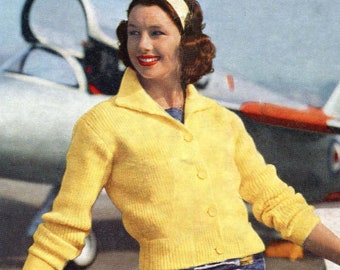 1950s Ribbed Knit Cardigan Pattern, 36-40 Bust (Digital Download)