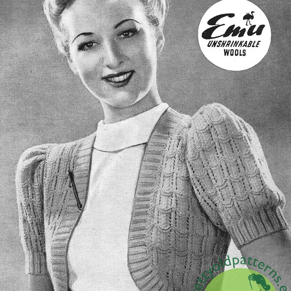 Ladies 1940s Short Sleeved Bolero 34 Bust Bestway 1460 Vintage Knitting Pattern Instant PDF Download