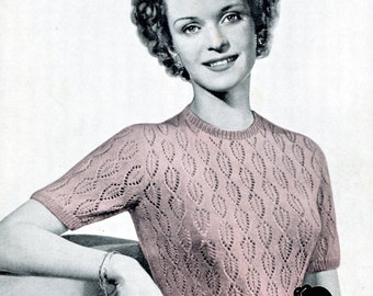 Ladies Lovely 1940s Leaf Pattern Jumper 34 Bust Bestway 2030 Vintage Knitting Pattern Pdf Instant Download