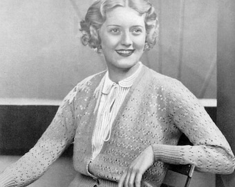 1930er Jahre Lace Cardigan Strickmuster, Damen 'Delia' Design (Digitaler Download)