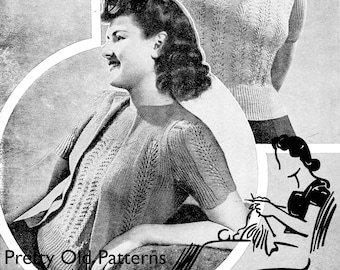 Petite Ladies Lacy Twin Set 32 Bust Jumper Cardigan Bestway 1631 1940s Vintage Knitting Pattern Pdf