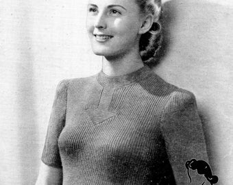 Modelo de tricô para suéter canelado Arrow dos anos 1940, tamanho 36 de busto (download instantâneo)
