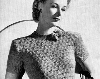 Perfect 1940s Jumper Lace with a Bow 33" to 35" Bust Weldons 281 Vintage Knitting Pattern Instant Download