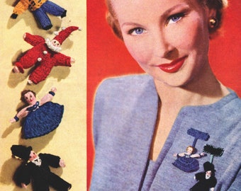 Knitted Lapel Dolls Weldons A901  Wonderful Accessories Late 1940s 1950s Vintage Knitting Pattern Instant Download