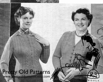 Plus Size Cardigan Knitting Pattern: 1950s Vintage, Bust 40-44 (Digital Download)