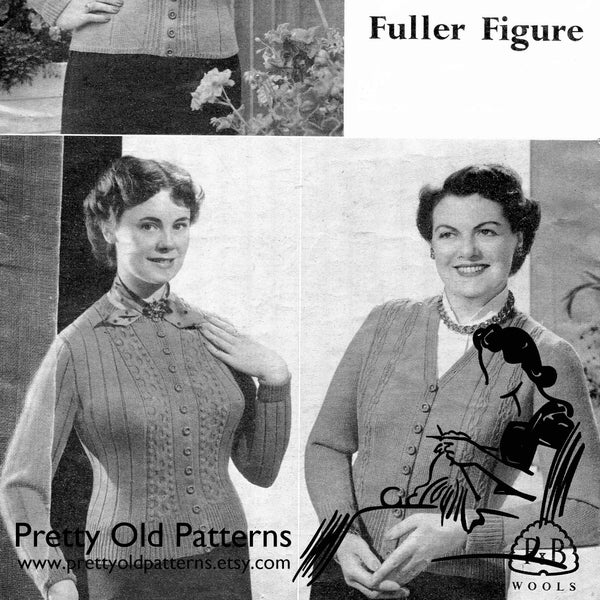 Fabulous Plus Size 1950s 1940s Cardigans 3 Designs 40 42 and 44 Bust Patons 752 Vintage Knitting Pattern Download