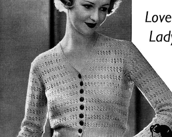 1930er Jahre Lace Cardigan Strickmuster, 90cm Büste (PDF Download)