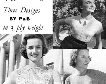 Three Stunning 1950s Blouses Jumpers 3 Sizes 34" to 38" Patons 741 Vintage Knitting Pattern Instant Download