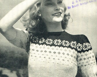 Modello vintage anni '40 per maglione Fair Isle, taglia busto 34 (download digitale)