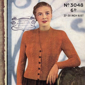1940s Diamond Texture Knit Twin Set Pattern, 36-38 Bust (Instant Download)