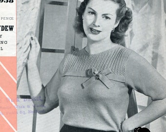 Ladies Blouse with Lace Yoke 34 to 36" Bust Dewhirst 3038 Vintage Late 1940s Knitting Pattern Instant Download