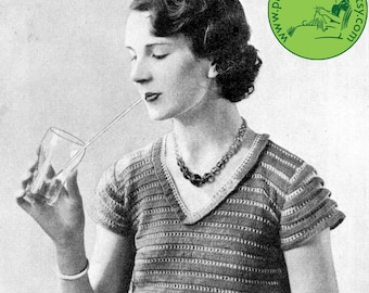 1930s Crochet Jumper Pattern with Ruffle Sleeves (PDF Download)
