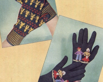 Lovely Ladies 1940s Gloves and Mittens Fair Isle People Design Dutch Penelope M1294 Vintage Knitting Pattern Instant Download