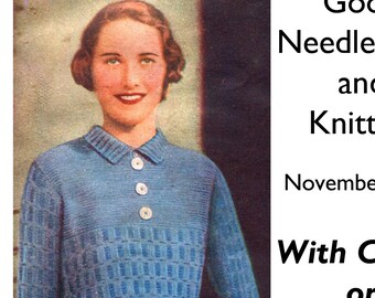 Early 1930s Basketweave Jumper with or without Collar 39 Bust Vintage Knitting Pattern Download Pdf