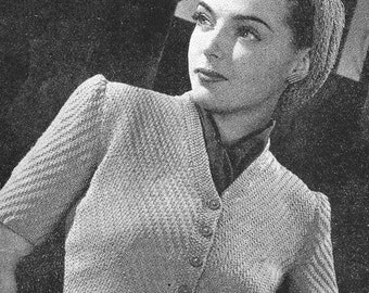 1940s Diagonal Rib Jacket and Crochet Mesh Turban Bust 35 3-ply Light Fingering Vintage Knitting Pattern Instant Download