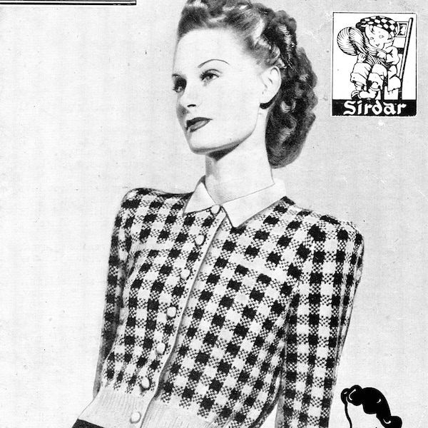 Damen Karo Fair Isle Pullover Bluse Büste 36 Bestway 1418 Vintage 1940er Jahre Strickmuster Download