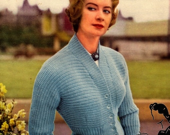 Lady's Rib Cardigan 4 Sizes Bust 30 32 34 and 36  Lister Lavenda 456 Early 1950s Vintage Knitting Pattern Instant PDF Download