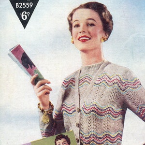 1950s Feather Stitch Twin Set Knitting Pattern (34-36 Bust) (Digital Download)