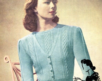 Padrão de tricô para conjunto de duas peças dos anos 1940: Cardigã e suéter Penelope Briggs (Download digital)