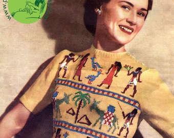 Amazing 1940s Egyptian Fair Isle Jumper 36 to 38 Bust Weldons A790 Vintage Knitting Pattern Instant Download