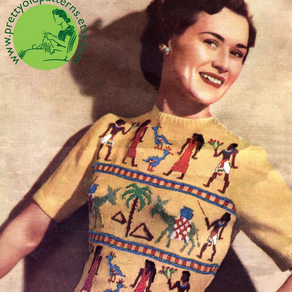 Amazing 1940s Egyptian Fair Isle Jumper 36 to 38 Bust Weldons A790 Vintage Knitting Pattern Instant Download