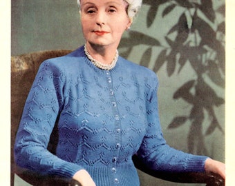 Modello per cardigan in pizzo anni '40, taglia forte 38-40 di busto (download digitale)