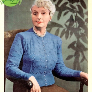 Stickmönster för kofta i spets från 1940-talet, plusstorlek 38-40 byst (digital nedladdning)
