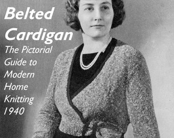 Beautiful Late 1930s Belted Cardigan 36 to 37 Bust Vintage Knitting Pattern Instant Download