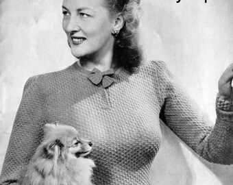 1940s Bow Neck Pullover Strickmuster, Dorette Design (digitaler Download)
