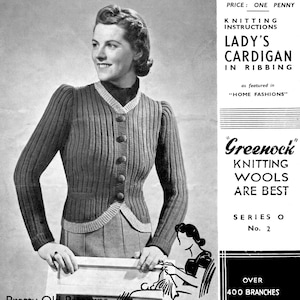 1940s Puff Sleeve Ribbed Cardigan 32 to 34 Bust Greenock O2 - Etsy