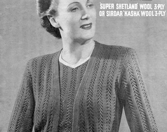 1940s Larger Size Lace Twin Set Cardigan and Sweater 40 to 42 Bust Volup Plus Size Sirdar 1121 Vintage Knitting Pattern Download