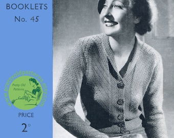 Great 1930s Ladies ZigZag Cardigan and Waistcoat 36 to 38 Bust Weldons 45 Aran Weight Yarn Vintage Knitting Pattern PDF Download