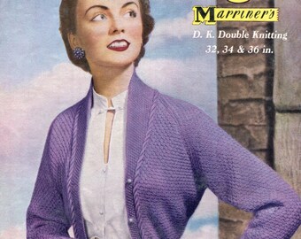 Cardigan raglan a punto muschio anni '50 (taglie 32-36 di busto) (modello in PDF)