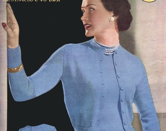 Modello per maglia di un completo gemelli anni '50: cardigan e maglione vintage (taglie 32-40 di busto) (download digitale)