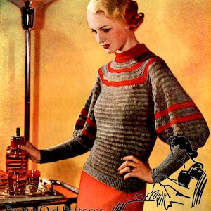 Amazing 1930s Bishop Sleeve Openwork Jumper 34 Bust The Needlewoman Vintage Knitting Pattern Instant Download