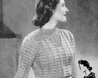 Vintage 1930er Jahre Zopfmuster Pullover Schnittmuster (PDF Download)