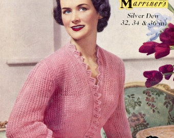 Light and Lacy 1950s Lattice and Leaves Cardigan 32 34 and 36 Bust Marriners 242 Vintage Knitting Pattern Pdf