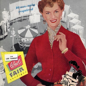 Lady&#39;s Quick to Knit Fitted Cardigan  Size 3 Sizes 34 to 38 Bust Lee Target 1232 Early 1950s Vintage Knitting Pattern Instant PDF Download